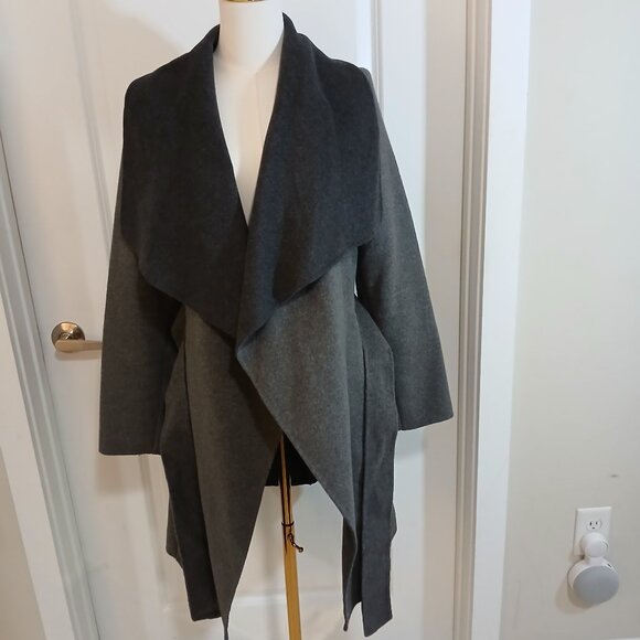 Michael Kors Wool Blend Wrap Coat Jacket Women’s Size S Gray Black Belted - Picture 1 of 6
